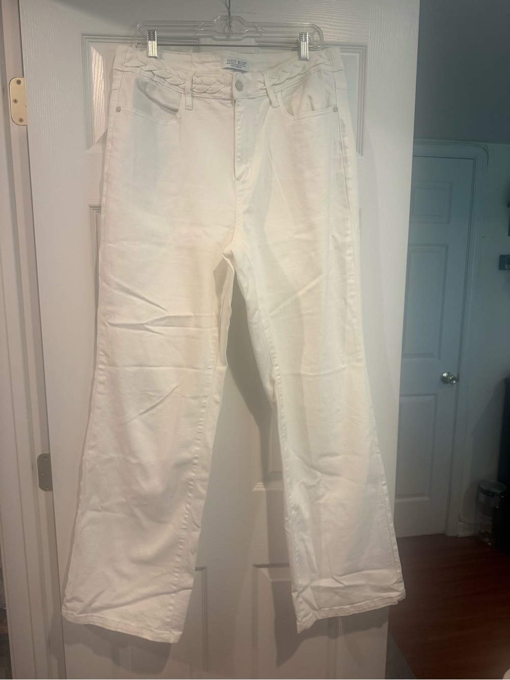 Judy Blue Wide Leg White Jeans Braided Waist Detail Size 16W
